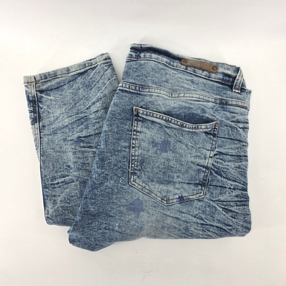 Evolution In Design Mens Blue Acid Wash Moto Biker Jeans 42x32 Splatter Stretch